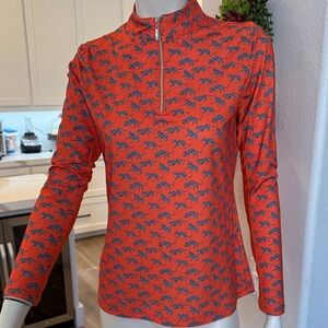 Sport Haley.
Printed Mock Neck Long Sleeve Shirt Orange and Blue Women's Top M